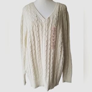 NWT St John's Bay Plus Women Warm Cozy Cable Knit Vneck Sparkle Holiday Sweater
